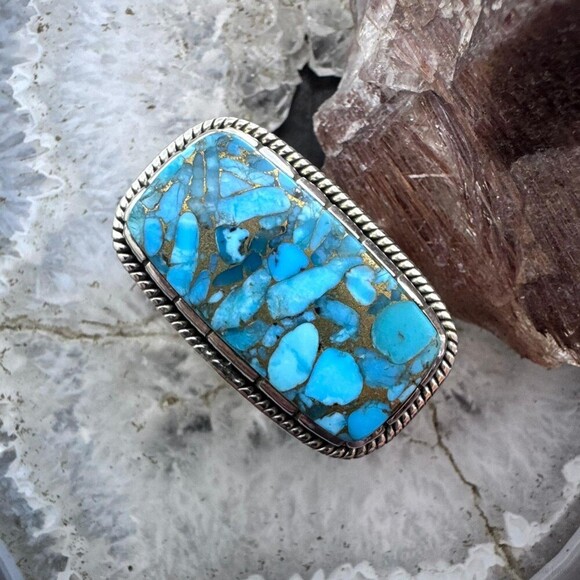 Sterling Silver Southwestern Style Blue Copper Turquoise Ring Sz 9.25 For Women - Picture 1 of 10